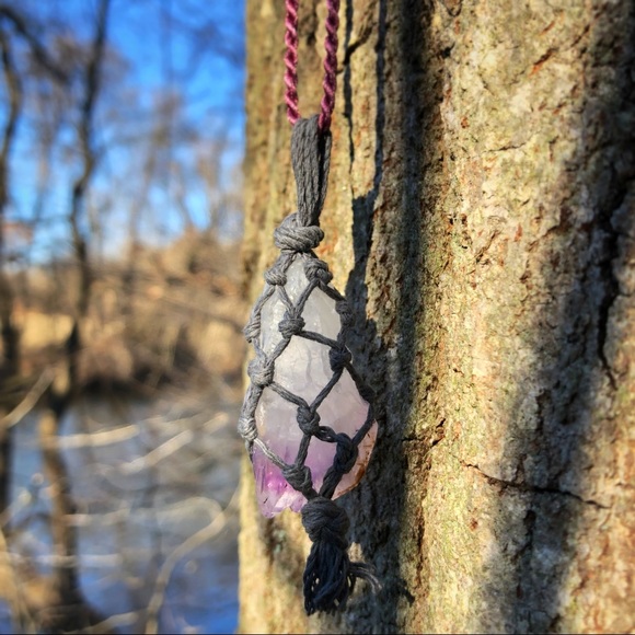 Amethyst Raw Macrame Necklace - Picture 2 of 7